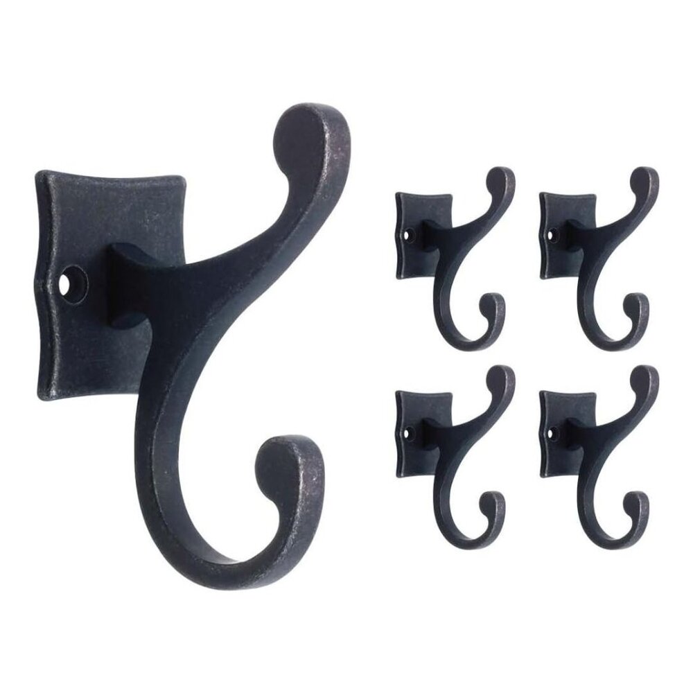 NEW Franklin Brass FBSCRH5-TDG-C Double Scroll 3-3/5" Coat Hooks Gunmetal 5 Pack